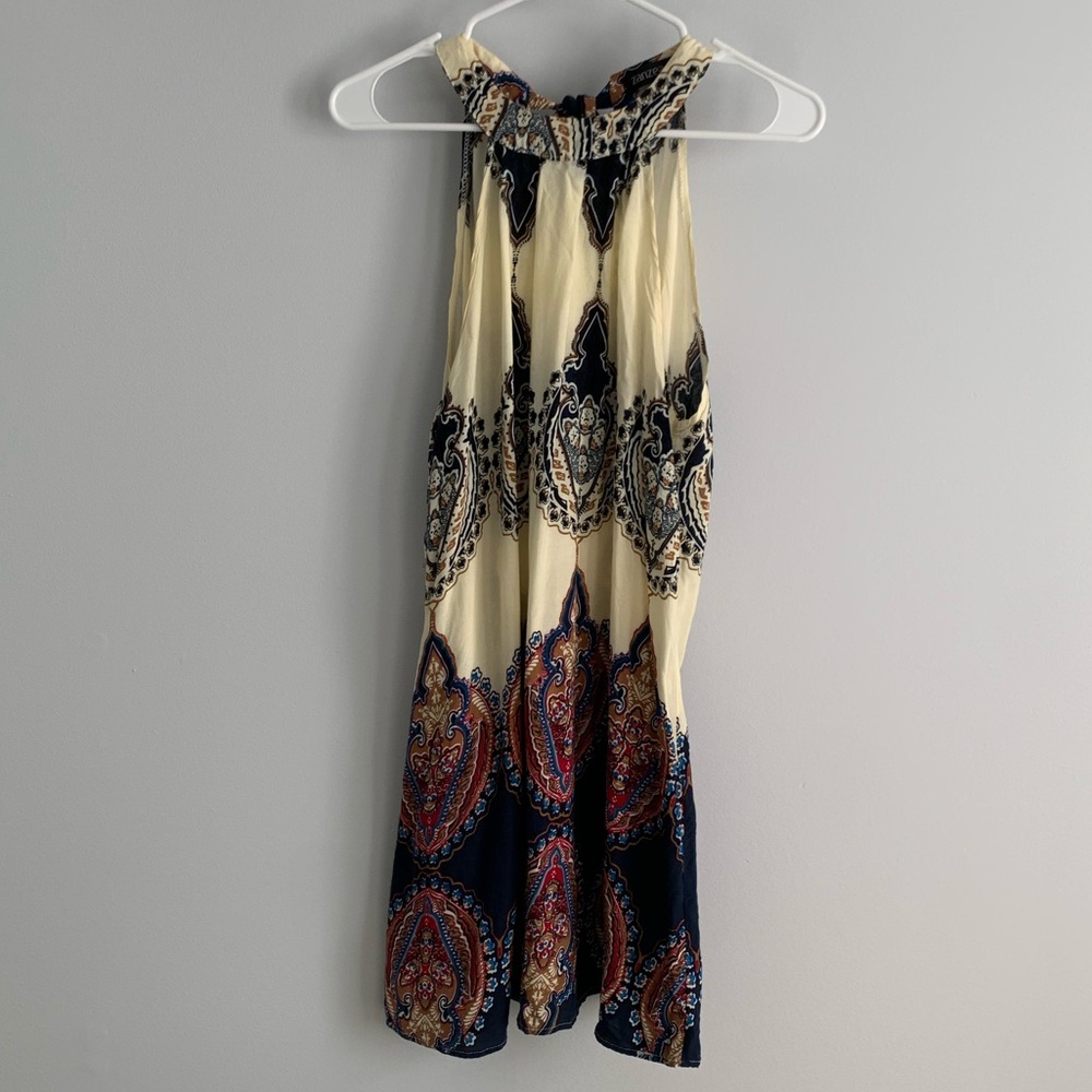 Paisley Patterned High Neck White Dress.